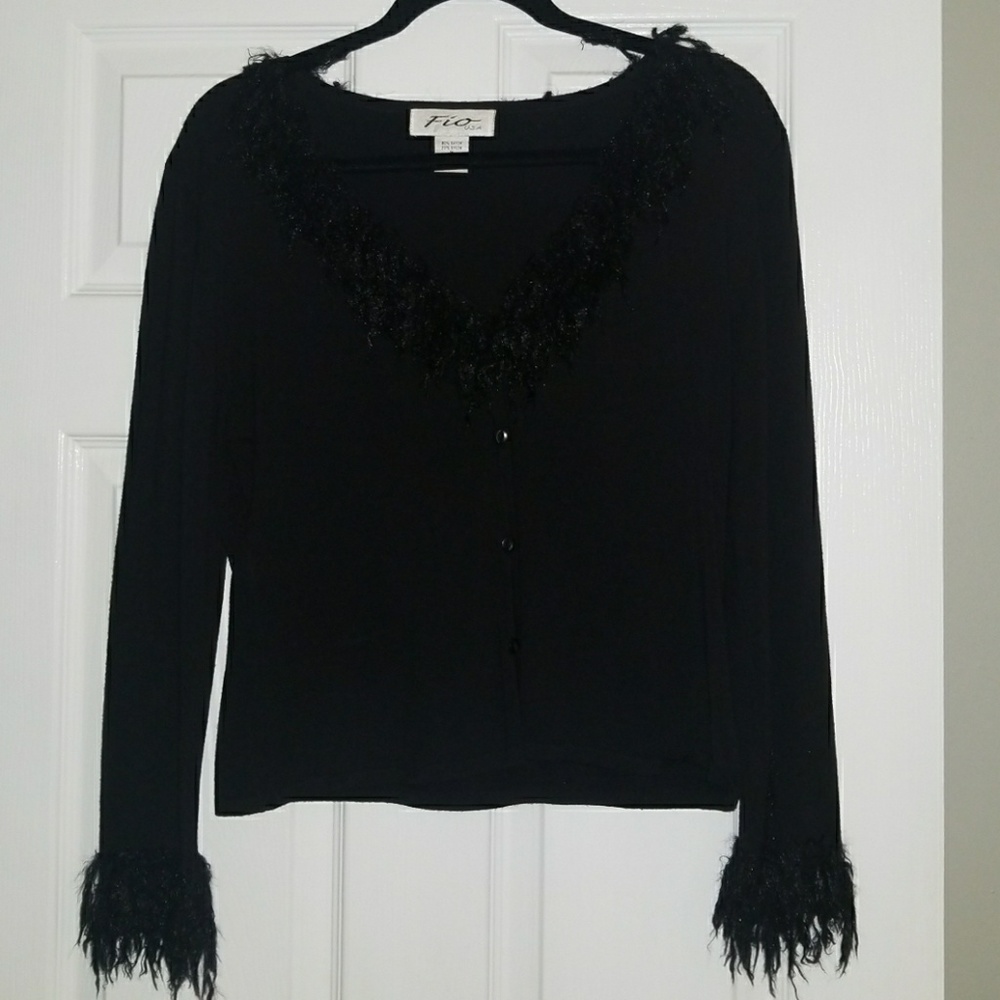 Fur trimmed black cardigan